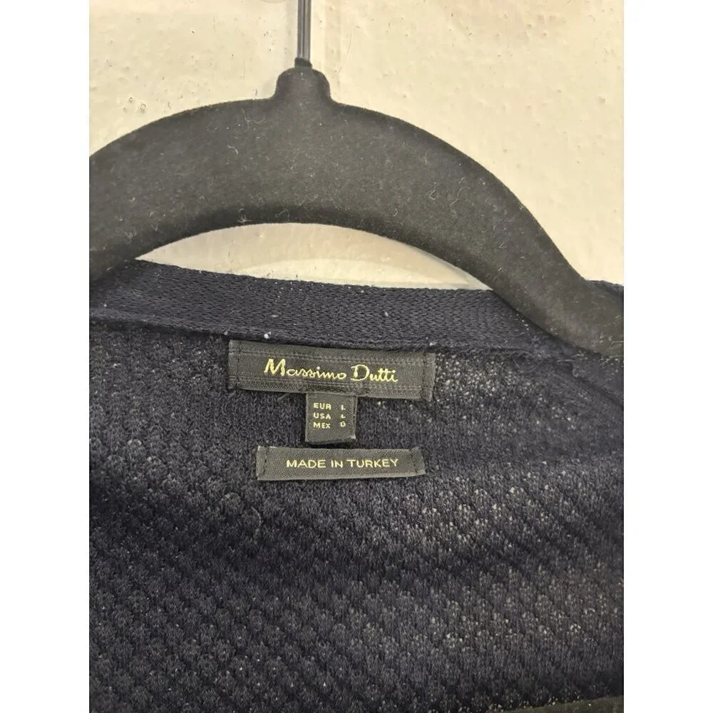 Massimo Dutti Navy Blue Cardigan Open Knit Women Large